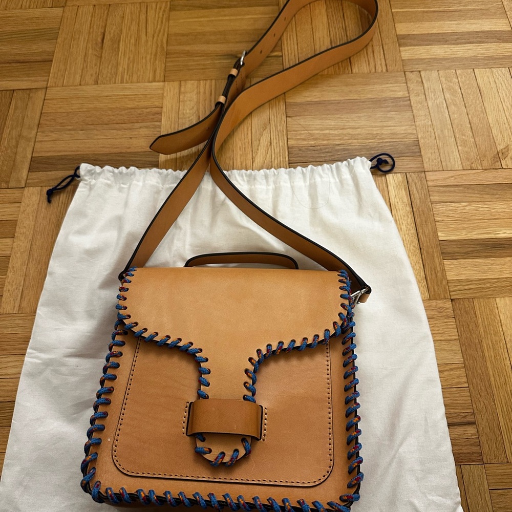 Rebecca Minkoff Tan Crossbody Bag with Blue Accents - Picture 4 of 6
